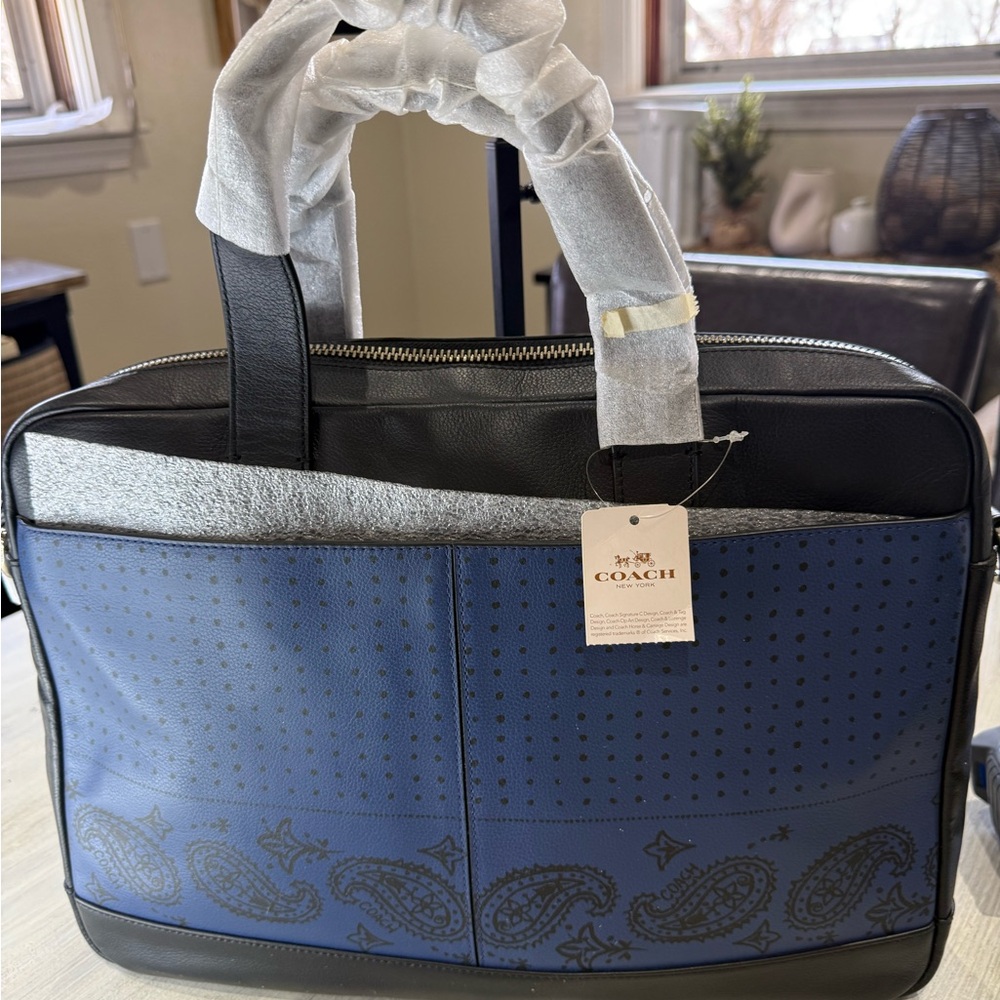 Coach Hamilton Blue and Black Paisley Leather Briefcase - Picture 7 of 13